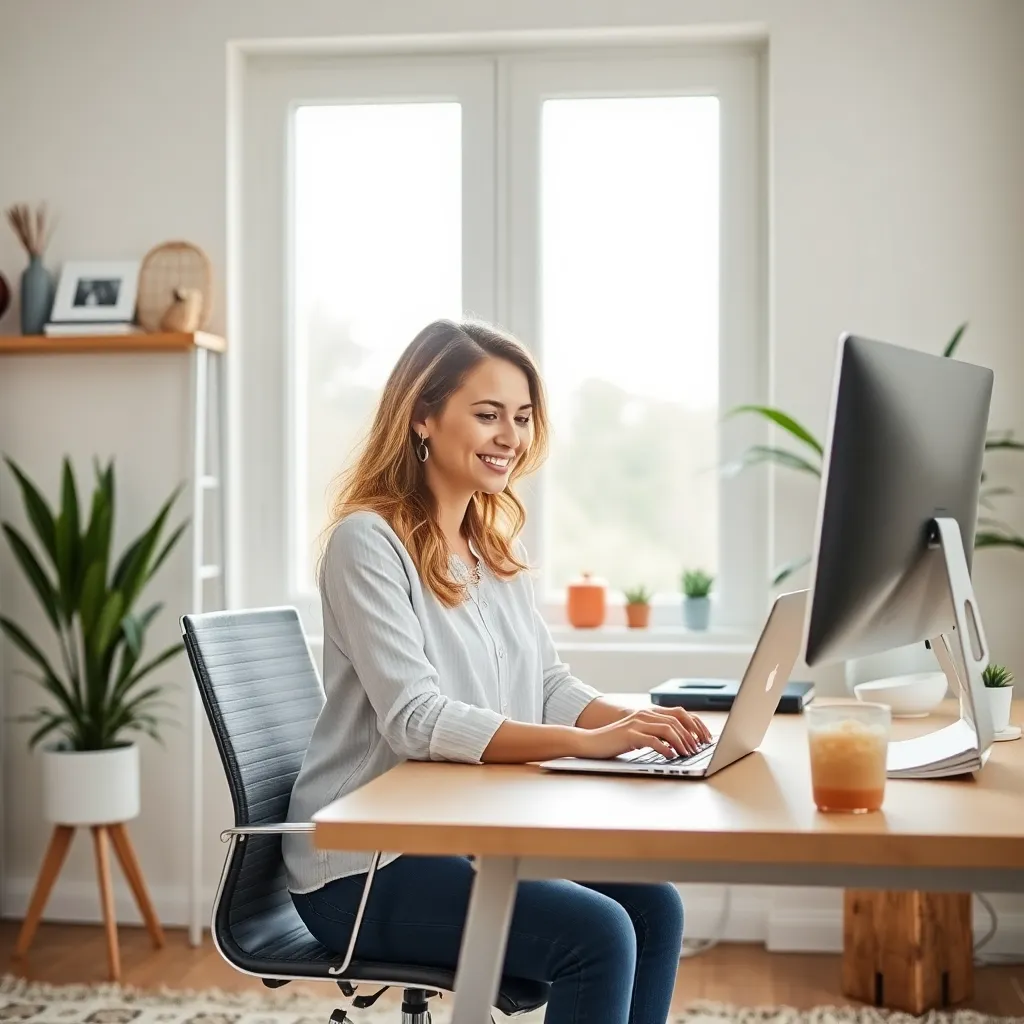 Woman at a desk with a monitor in a bright room with a window, illustrating how to stay motivated when you feel like giving up