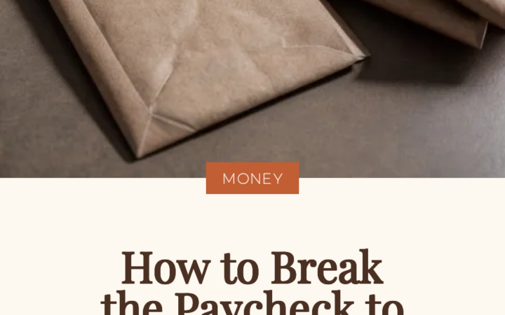 Brown paper budgeting envelopes on a wooden table, illustrating how to break the paycheck to paycheck cycle
