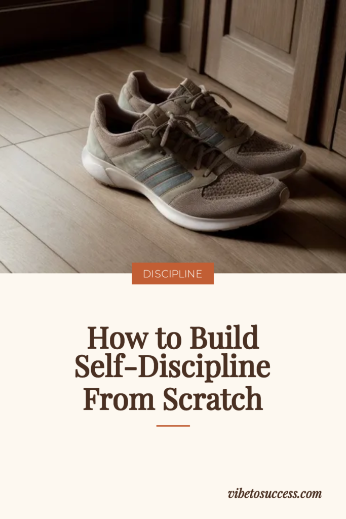 Running shoes and a folded towel by a doorway in early light, illustrating how to build self-discipline from scratch