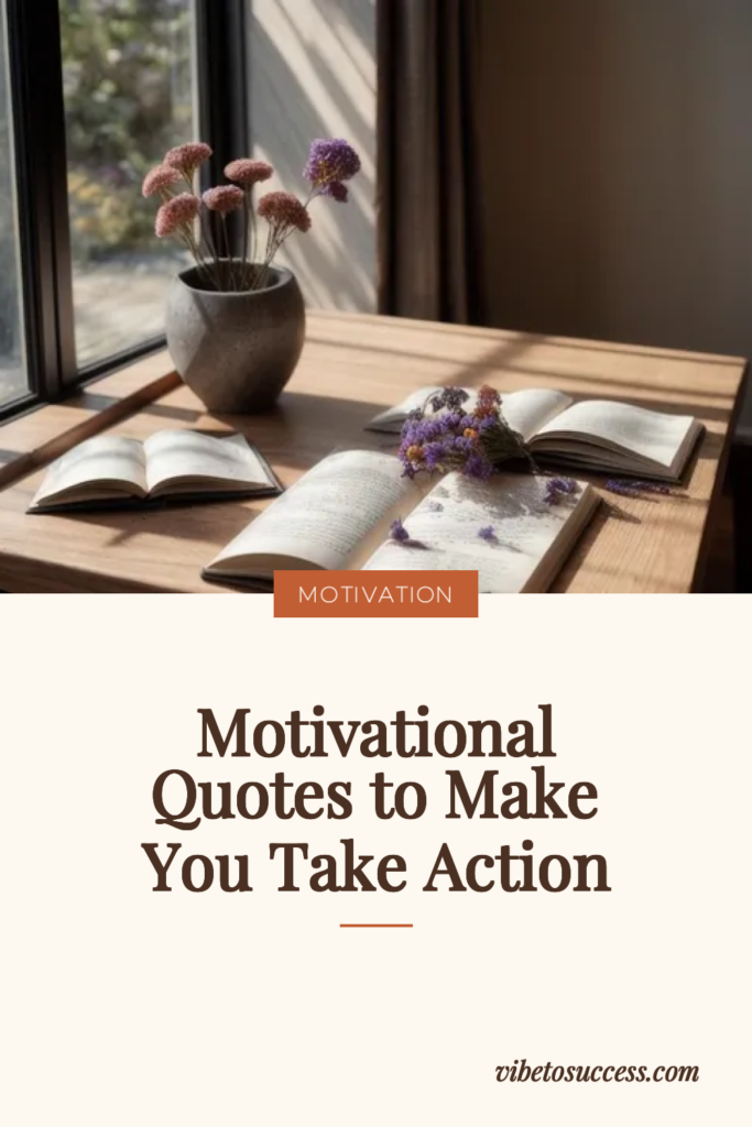 Open journal and dried flowers beside a window, illustrating motivational quotes that inspire action