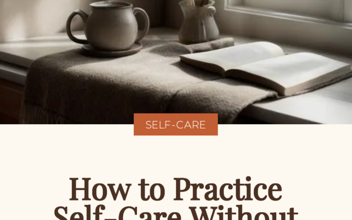 Mug and an open book on a sunlit windowsill, illustrating how to practice self-care without spending money